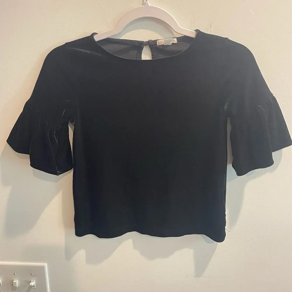 CrewCuts Black Velvet Bell Sleeve Top Girls Size 8 Semi Formal Holiday Preppy
